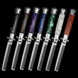 1pc Stainless Steel Foldable Comb Automatic Knife Brushes Hair Trimmer Comb Brush Accessories Mens Slicked Back Hair Pocket Comb