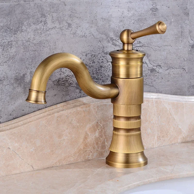 Basin Faucets Antique Brass Faucet Bathroom With Single Handle Vintage Deck Mount Torneiras Hot Cold Bath Mixer Water Tap 58808