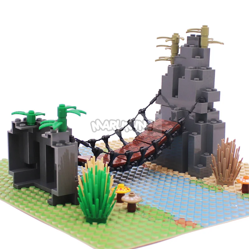 Marmine MOC Blocks Drawbridge Set Mountain Jungle Forest Construction Building Bricks Parts DIY Small Particle 6083 6082 63141