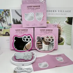 Kawaii Hello Kitty Makeup Mirror with LED Light Carry Desktop Decoration Mirror USB Birthday Gift For Women Girls Accessories
