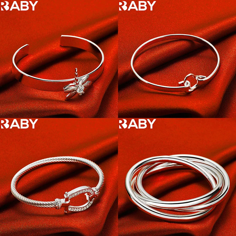 

URBABY 925 Sterling Silver Bangle Design Bracelets For Women Charm Trend Birthday Gifts Fashion Party Fine Jewelry
