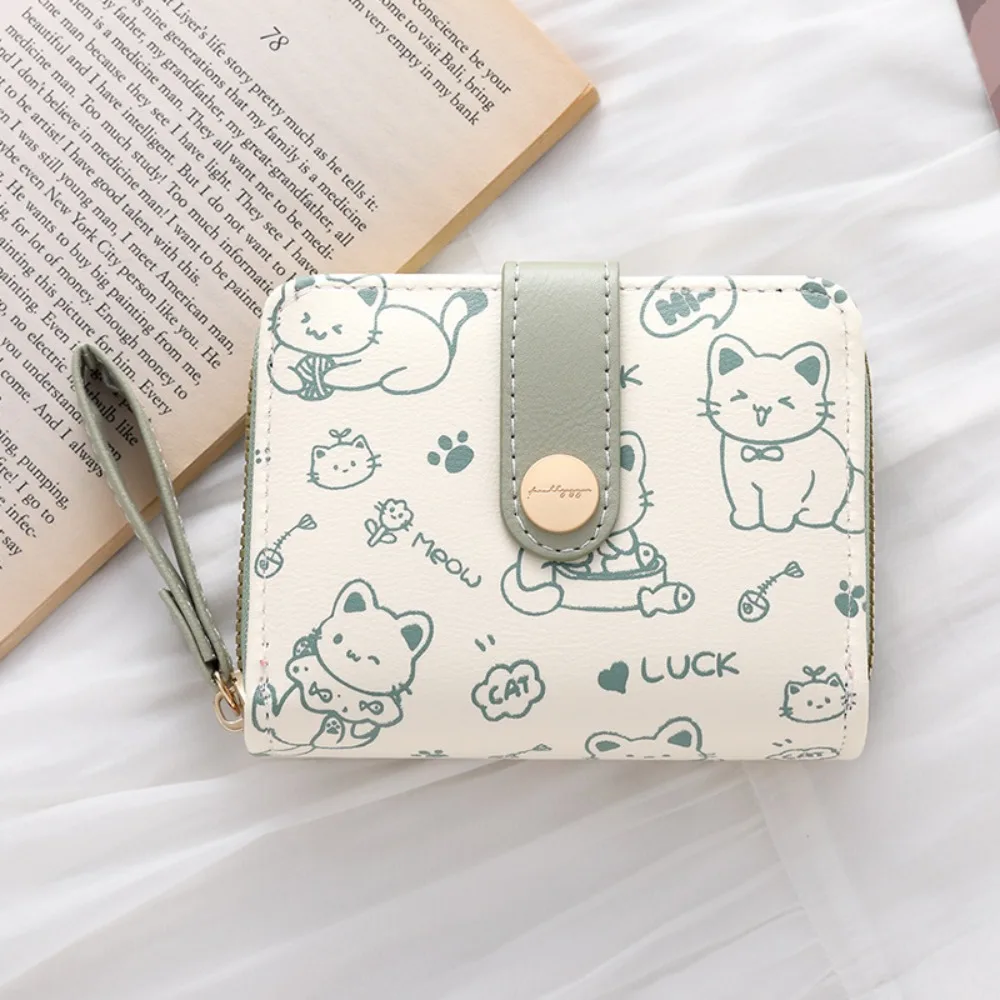 Leuke Kat Portemonnee Damesmode Korte Portemonnee PU Leer Grote Capaciteit Portemonnee Lichtgewicht ID-kaarthouder Reizen Cash Coin Bag