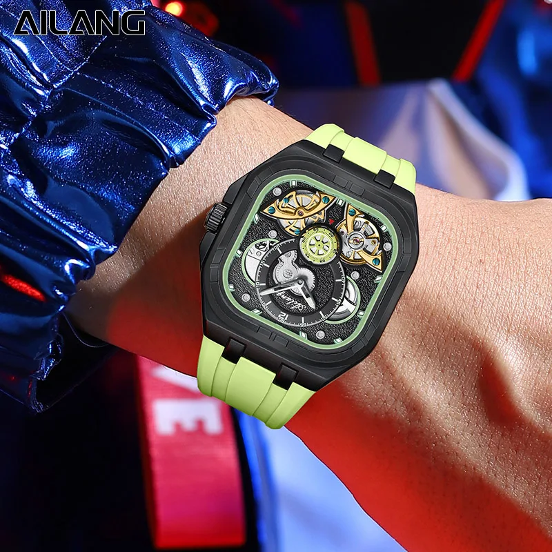 Nowe męskie zegarki automatyczne AILANG - kwadratowy mechaniczny tourbillon, wodoszczelny, szafirowe szkło, zegarek sportowy męski