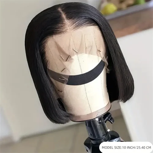 Imagen 2 del producto 13x4 Bob corto recto 6x6 peluca con malla frontal transparente 180% densidad 100% cabello humano pelucas prearrancadas para mujeres negras 12 16 pulgadas