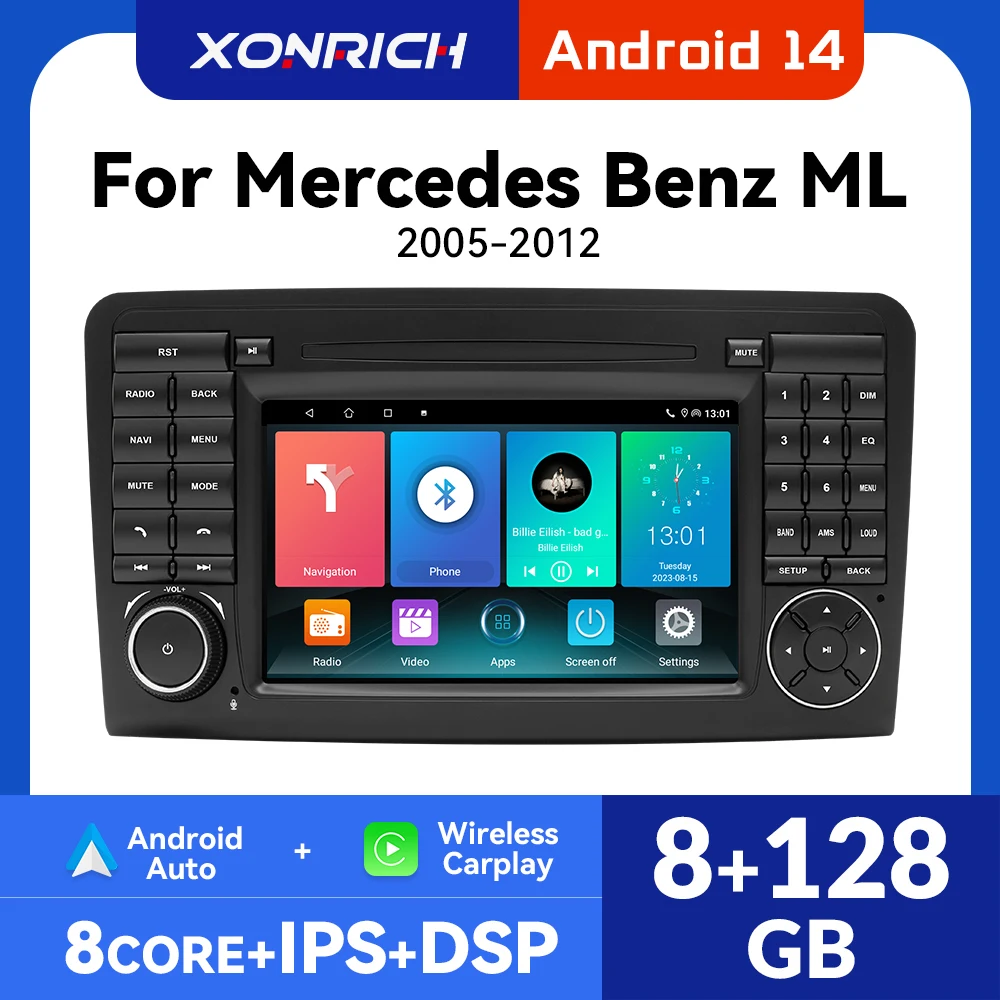 For Mercedes Benz ML W164 ML320 ML350 2005-2012 Android 16 Autoradio Wireless CarPlay Android Auto GPS Navigation Head Unit 4G W