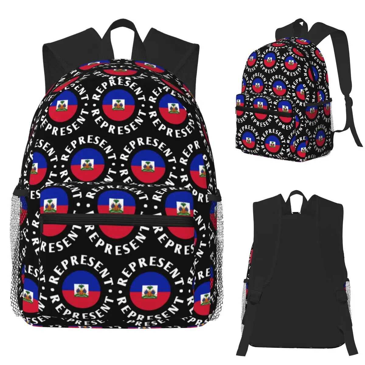 

Haiti Flag Print Student Backpack School Bag Hiking Travel Daypack for Boys Girls Fashion Bookbag Shoulder Bags