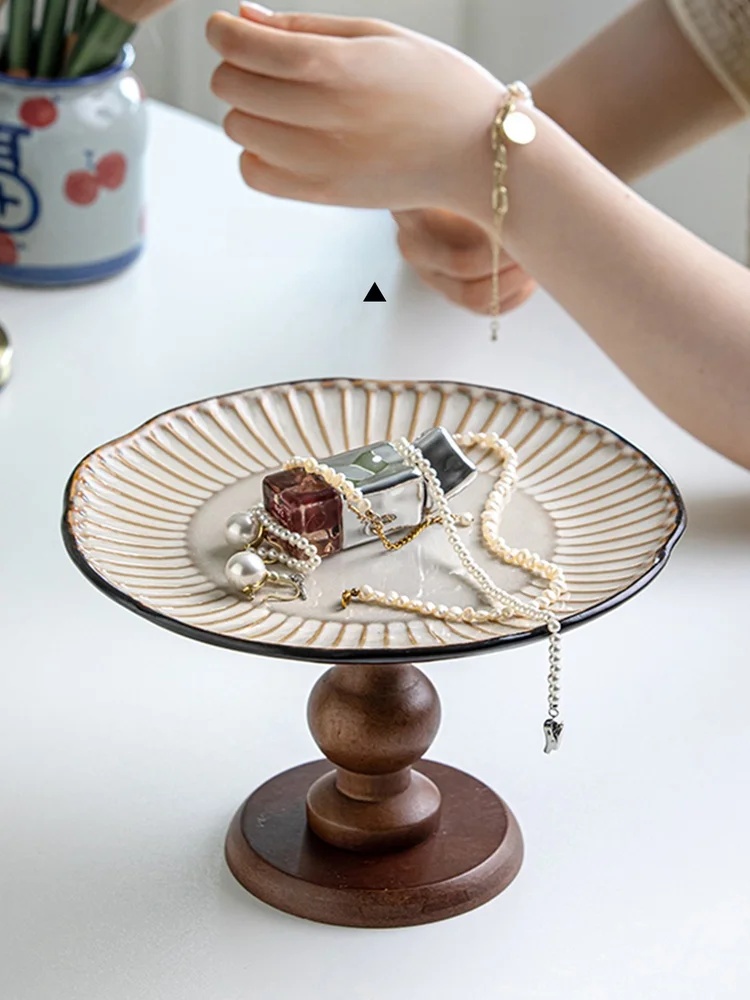 

Retro High Footed Fruit Tray Chinese Antique Sle Citron Serving Tray Entrance Decorative Tray Cerc Material No Microwave...