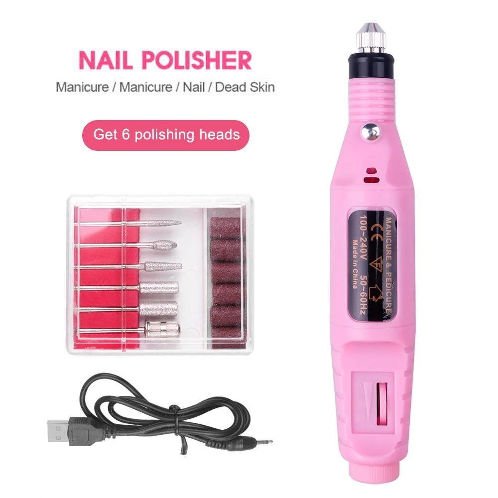 Electric Nail Drills Kit Remove Polish Manicure Pedicure 6pcs Nail File Sanding Bands Machine Nail Art Pen Device Equipment