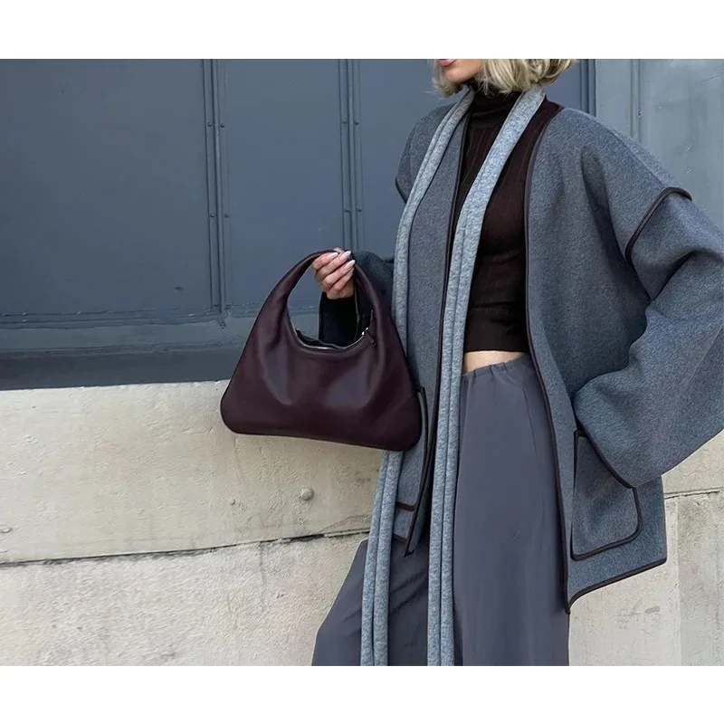 European and American 2025 Autumn Women's Irregular Strap Short Coat Elegant Retro Grey Belt Commuter Coat