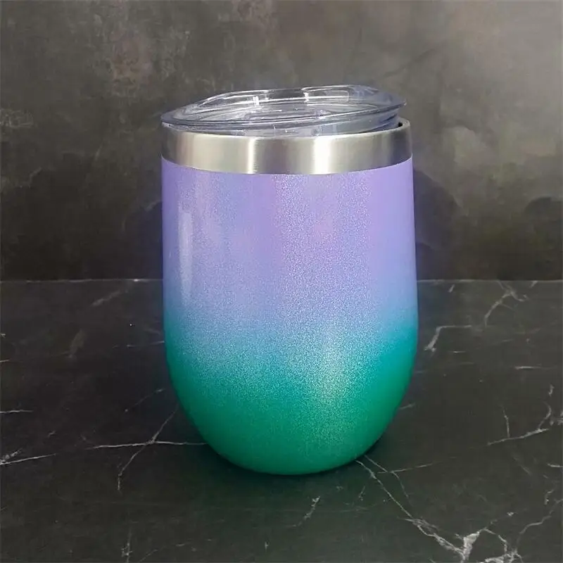 

12oz Eggshell Cup U-shaped Double-layer 304 Stainless Steel Thermos Bottle Rainbow Paint Car Cup Portable