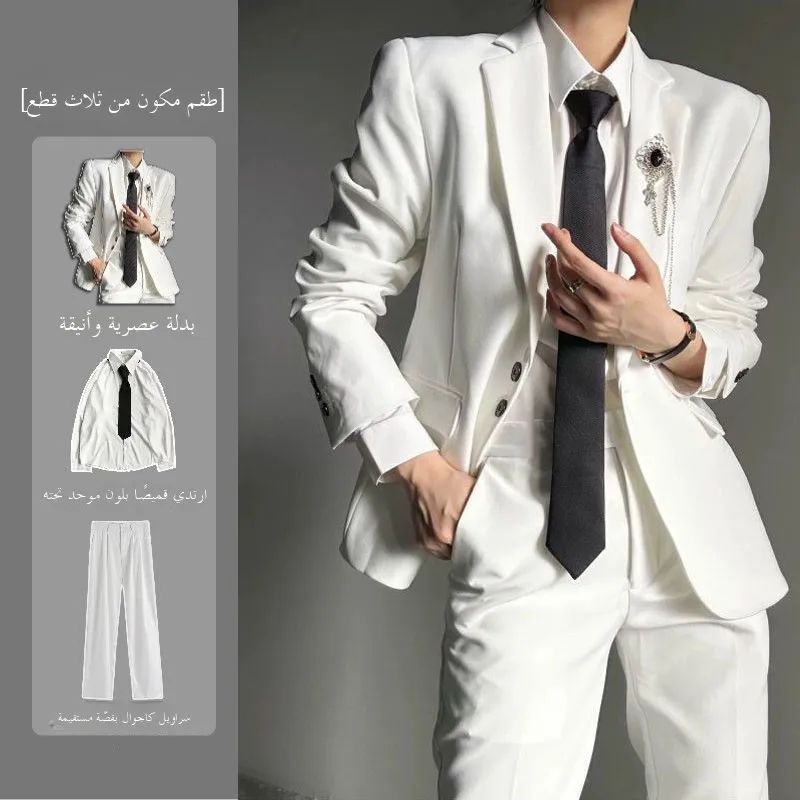 

White Advanced Shoulder Men's Suit Set Loose Neutral Style Handsome Minimalist Jacket Coat for Both Men And Women