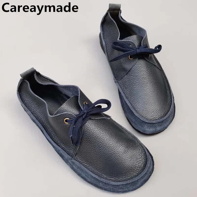 Careaymade-zapatos informales de piel auténtica para hombre, zapatos antideslizantes con cordones, capa superior suave de piel de vaca,