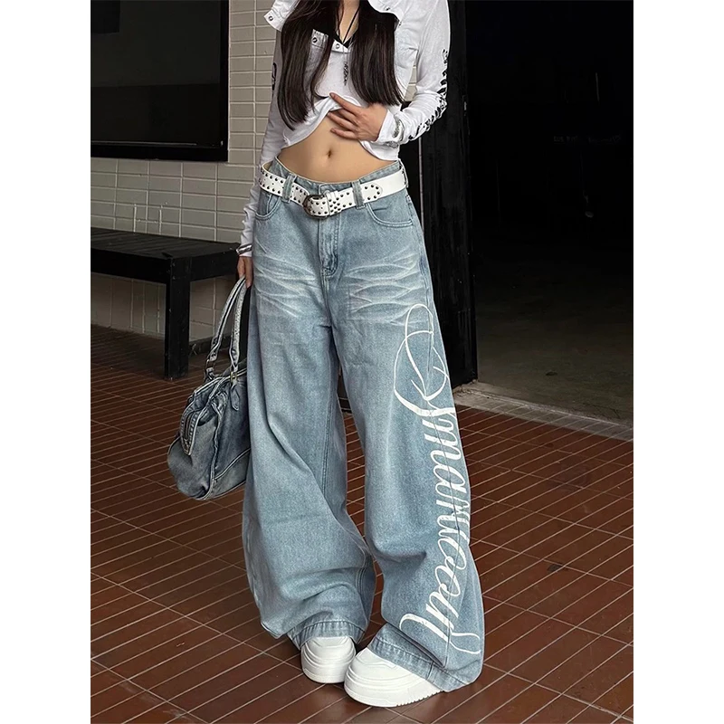 Autumn Women Y2k Baggy Blue Jeans Japanese 2000s Style Boyfriend