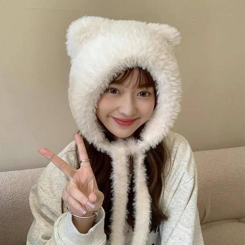 Cute Color Block Stripe Letter Patch Plush Trapper Hat, Warm Versatile Ear Flap Cap, Convertible Hat Can Be Used as Bag