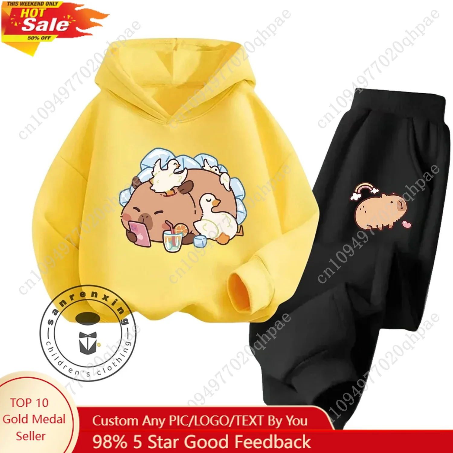 

2025 New 2D Capybara Cartoon Hoodie Set Fashion Casual Kids Teens Boys Girls Hot Sale Autumn Winter