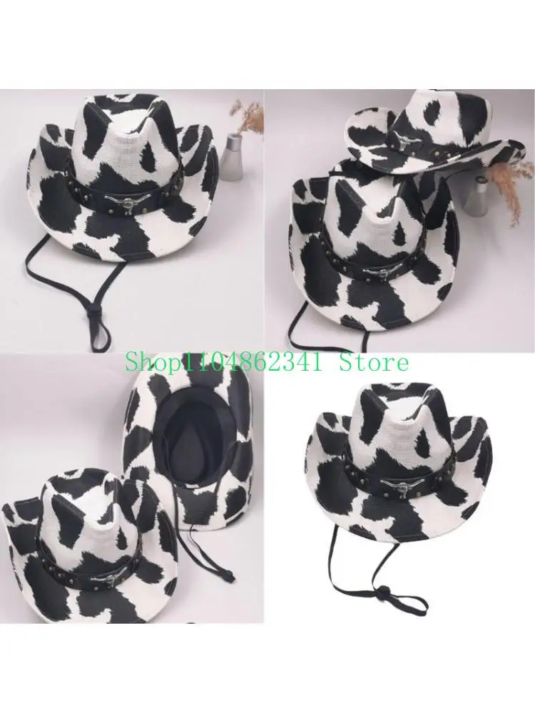 

652F Western Cowboy Hat Wear Resistant Rolled Brims Straw Hat Eye Catching for Show