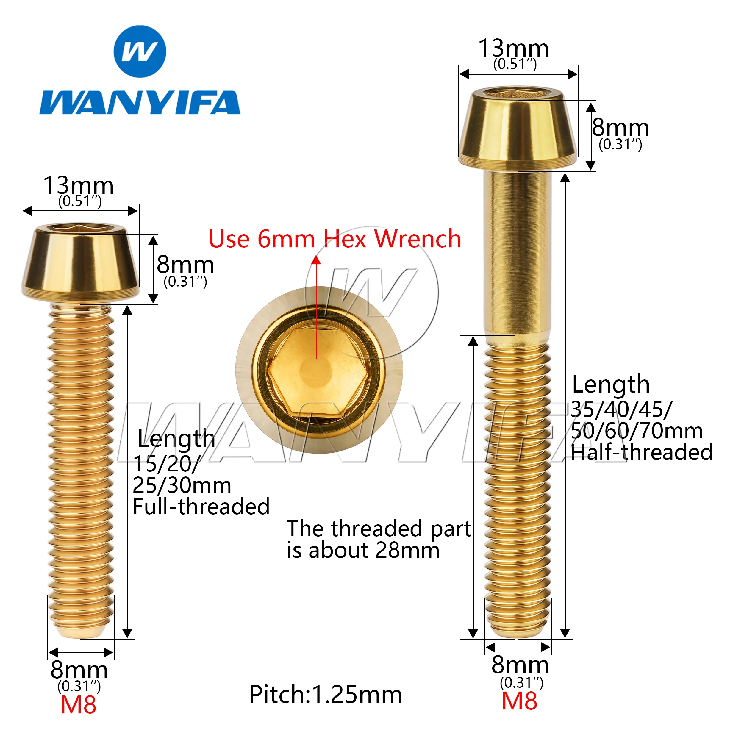 Wanyifa Taper Head Grade 5 Titanium Bolts M8x15 20 25 30 35 40 45 50 60 70mm Screw for Motorcycle