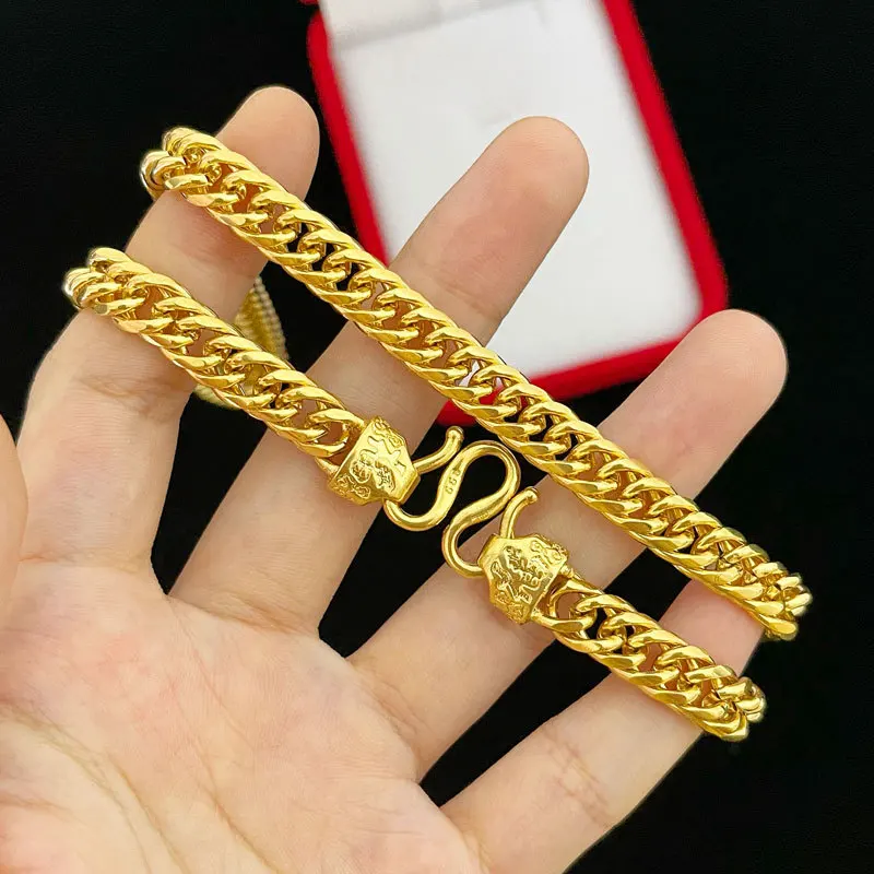 Simple Male 18K Gold Necklace Faucet Hemp Rope Chain Fine Jewelry Clavicle Necklaces for Men Boyfriend Women Birthday Gifts