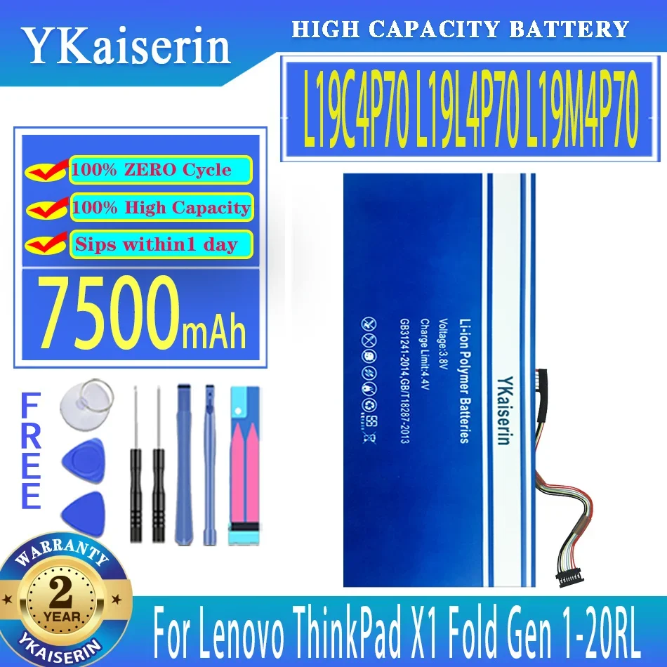 

YKaiserin Battery L19C4P70 L19L4P70 L19M4P70 7500mAh For Lenovo ThinkPad X1 Fold Gen 1-20RL 1-20RK SB10T83126 SB10T83127 Bateria