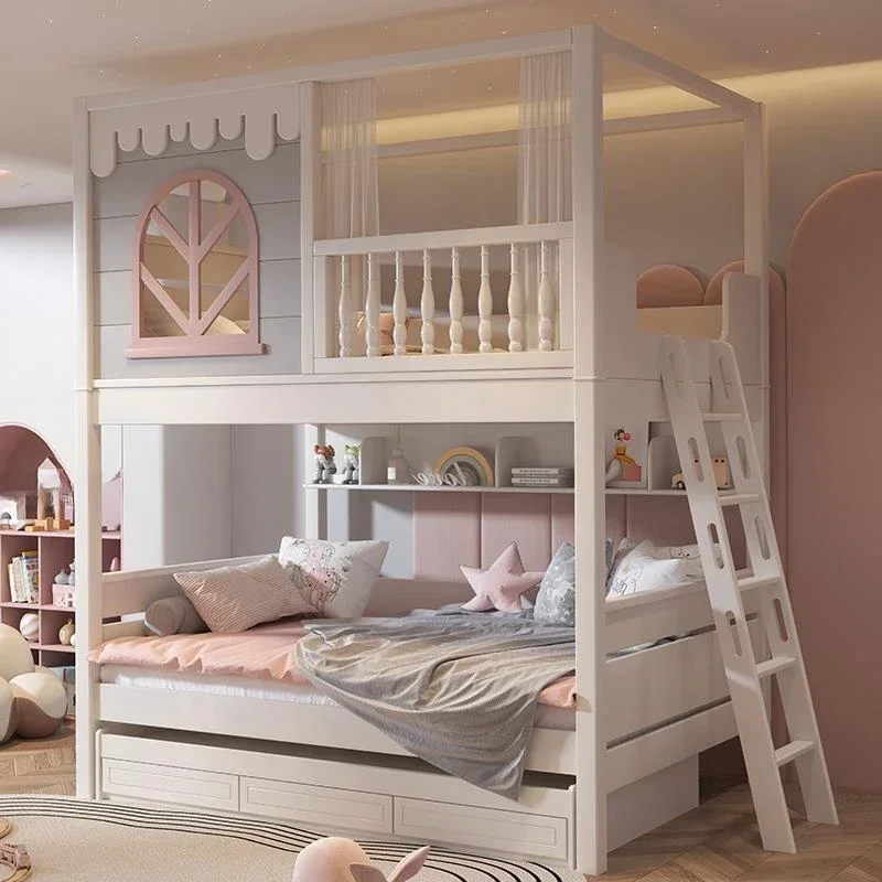 Large Storage Space Cute Design Guardrail Bunk Kinderbett Bedroom Furniture