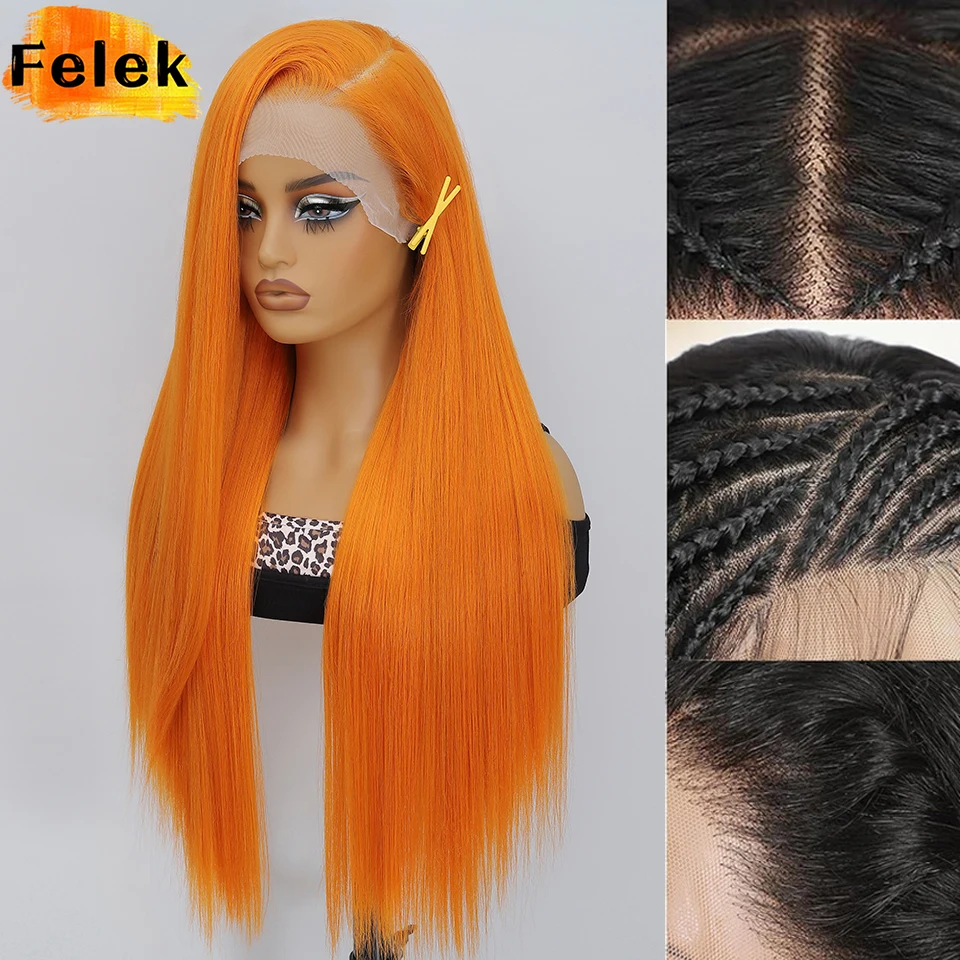 

Ginger 13x6 Synthetic Lace Frontal Wigs For Halloween 30 Inch Long Silky Straight Lace Front Wig High Quality American Afro Wigs
