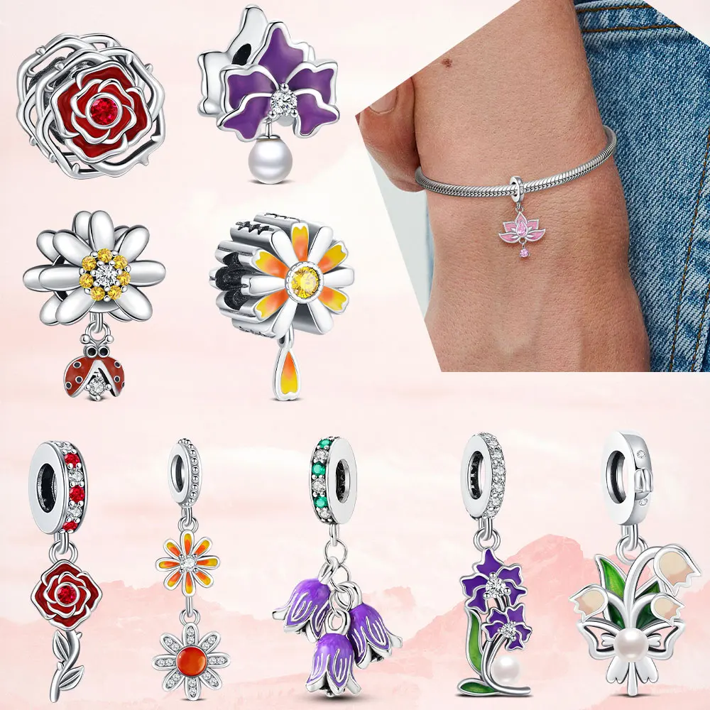 2025 حار جديد الأصلي زهرة قلادة 925 فضة روز سحر صالح سوار diy للنساء أنيقة حبة ارتداء اليومي غرامة هدية #1