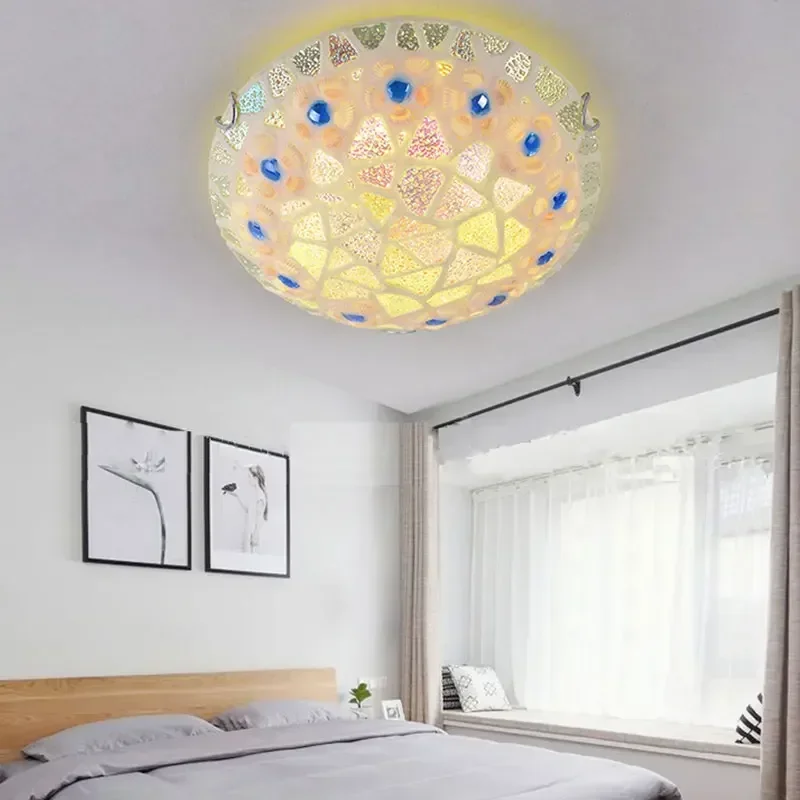 Mediterranean Ceiling Lamp for Living Room Bedroom Chandelier Home Luminaria Lighting Decor Tiffany Stained Glass Light Fixtures