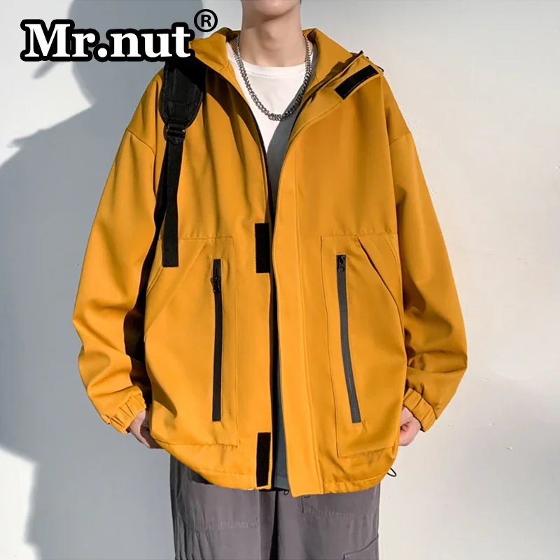 Mr.nut-chaqueta deportiva informal de alta calidad para hombre, chaquetas sueltas con capucha para exteriores, abrigo cortavientos impermeable, traje de Camping y escalada