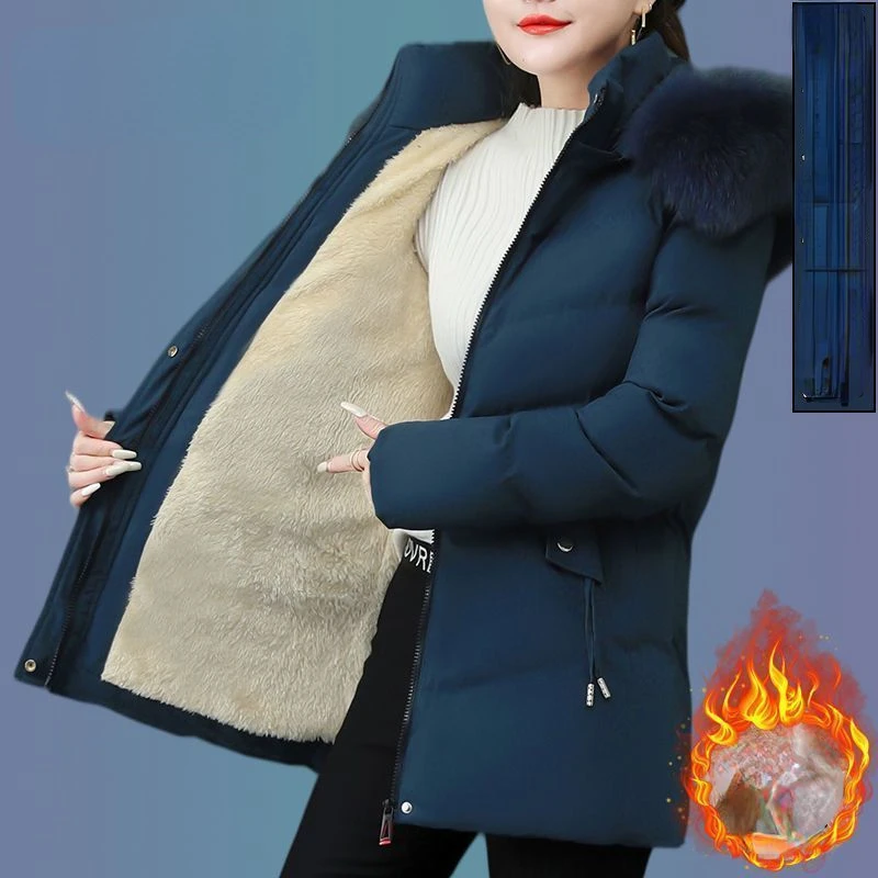 Winter Cold-proof Fleece Cotton Jacket Women Hooded Fur Warm Parkas Thick Coat Windproof Outerwear Super Hot Coats Women Clothes