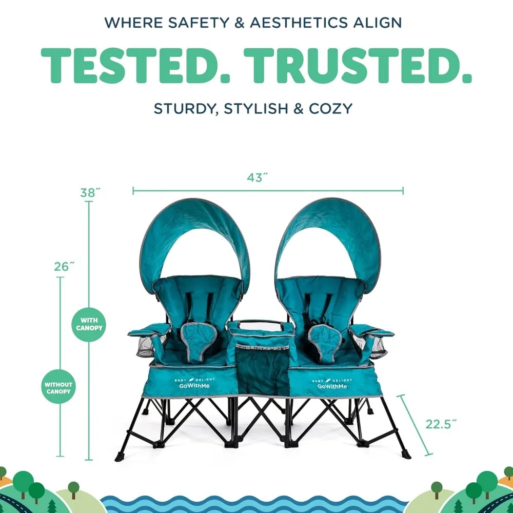 كرسي أطفال محمول بمقعد مزدوج - للاستخدام الداخلي/الخارجي - أزرق مخضر