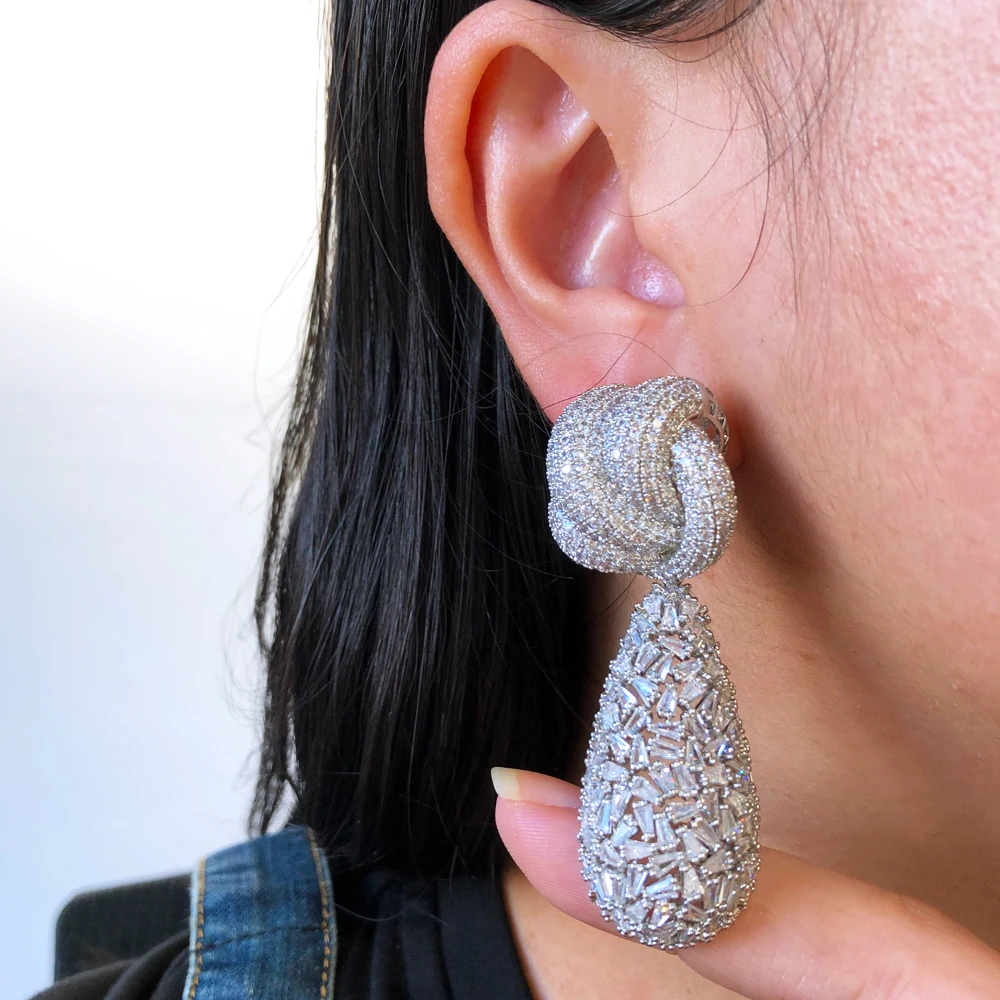 Missvikki Luxury Gorgeous Shiny CZ Earrings Wedding Party Accessories Bridal Charm  Women Lady Friends Phoebe Same Style Jewelry