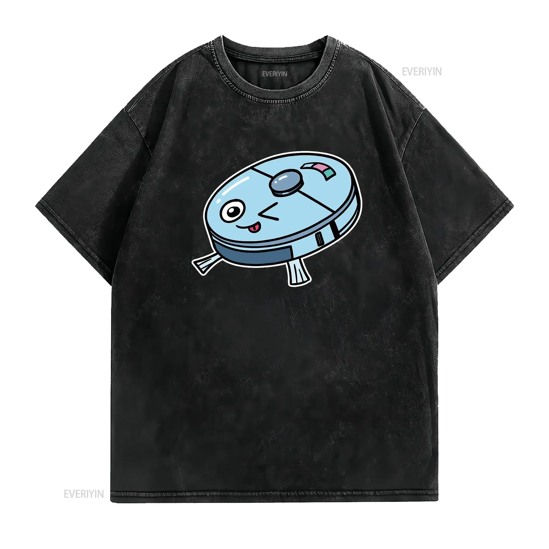Cute Robot Vacuum Cleaner Children T Shirt vintage Washed Stylish designer clothes Stretched Casual streetwear Versatile Soft