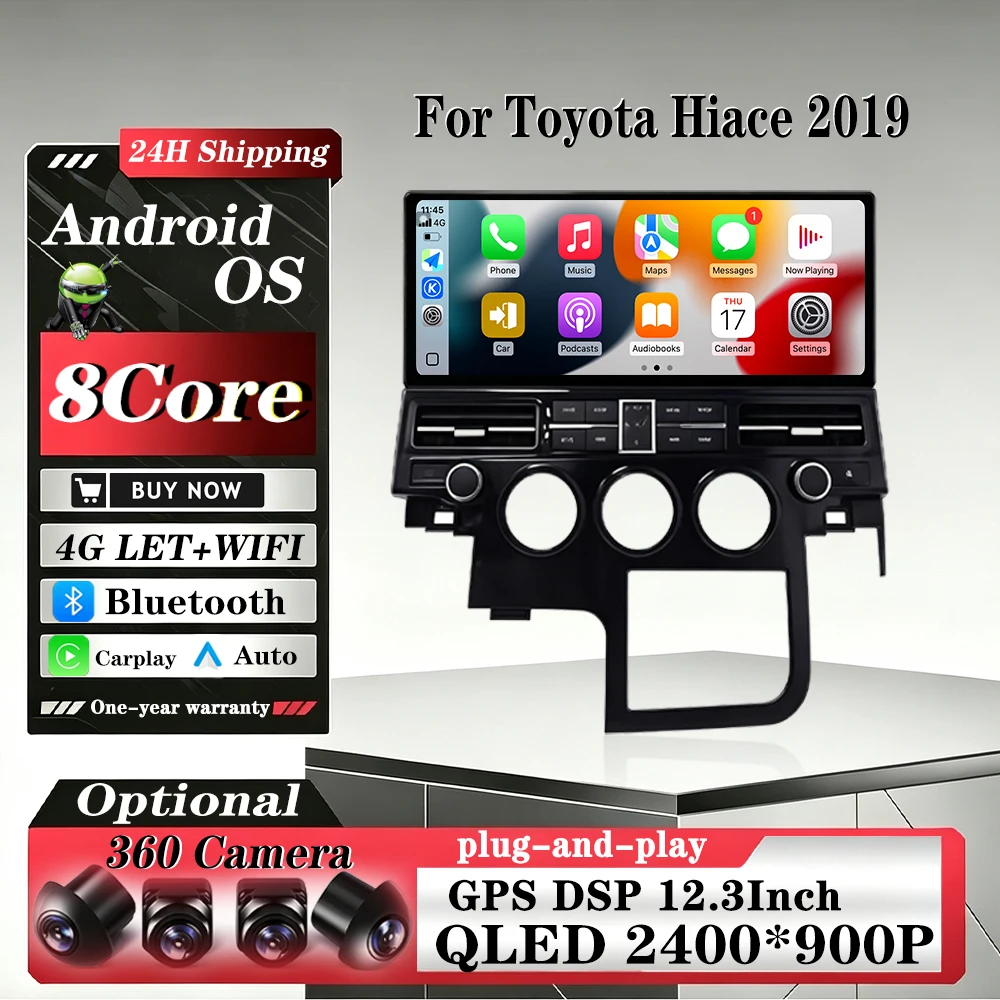 Android 16 Auto Wireless Carplay car radio video Player GPS Navigation For Toyota Hiace 2019 Multimedia stereo DSP Tools