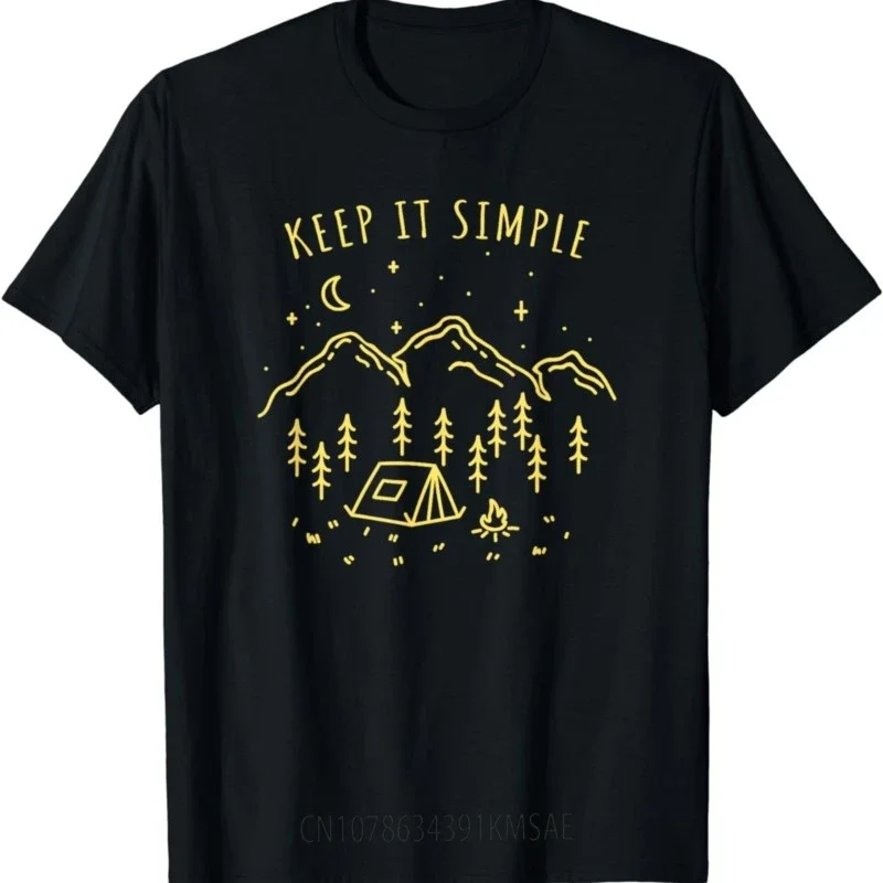 Keep It Simple Campfire Nature Lover Tent Minimalist Camping T-Shirt Graphic T Shirts Streetwear Men Clothing Tops Camisas