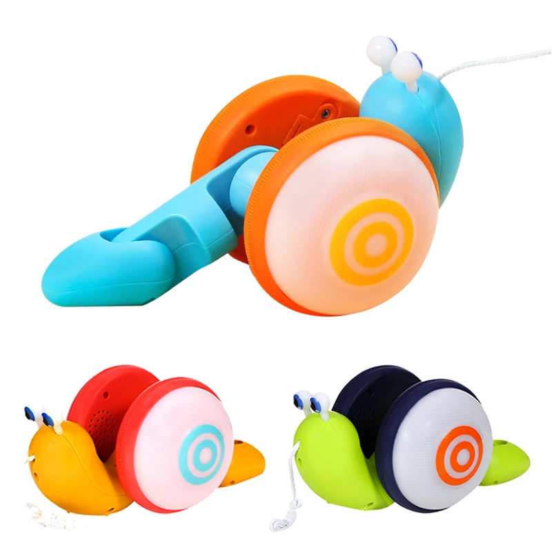 NEW Pull String Cartoon Snail Car toy Baby Learn to Crawl and Pull Toy with Light and Music Early Education Toys for Children