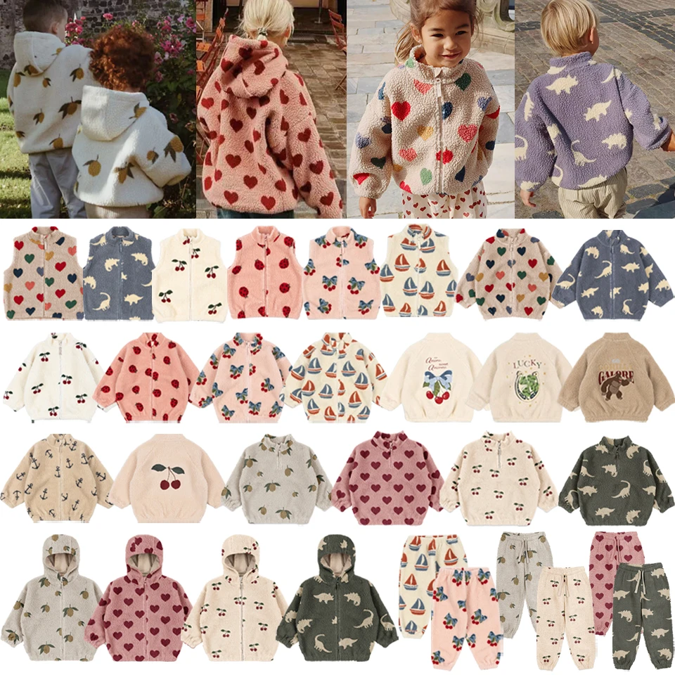 

KS 2025 зимние куртки с сердечками из овечьей шерсти для маленьких девочек и мальчиков, брюки, детская одежда, пальто с героями мультфильмов для мальчиков, верхняя одежда, детские пальто, От 1 до 9 лет