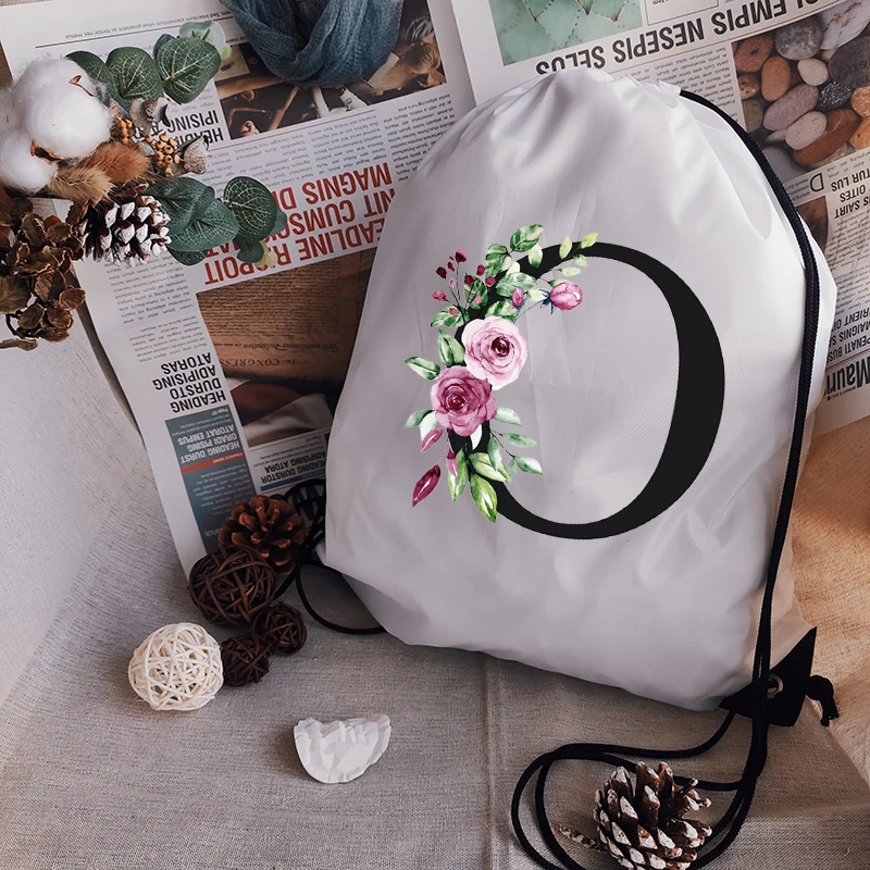 Men Women Sports  Waterproof Foldable Bags Yoga Carrying Case Drawstring Bag Alphabet Flower Print Childrens School Backpack