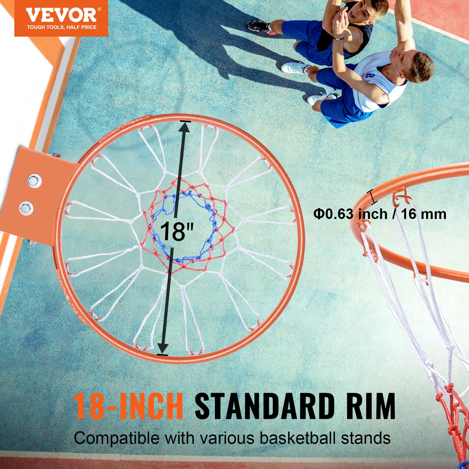 VEVOR Basketball Rim Wall Door Mounted Basketball Hoop Heavy Duty Basketball Flex Rim Goal Replacement with Net for Kids Adults