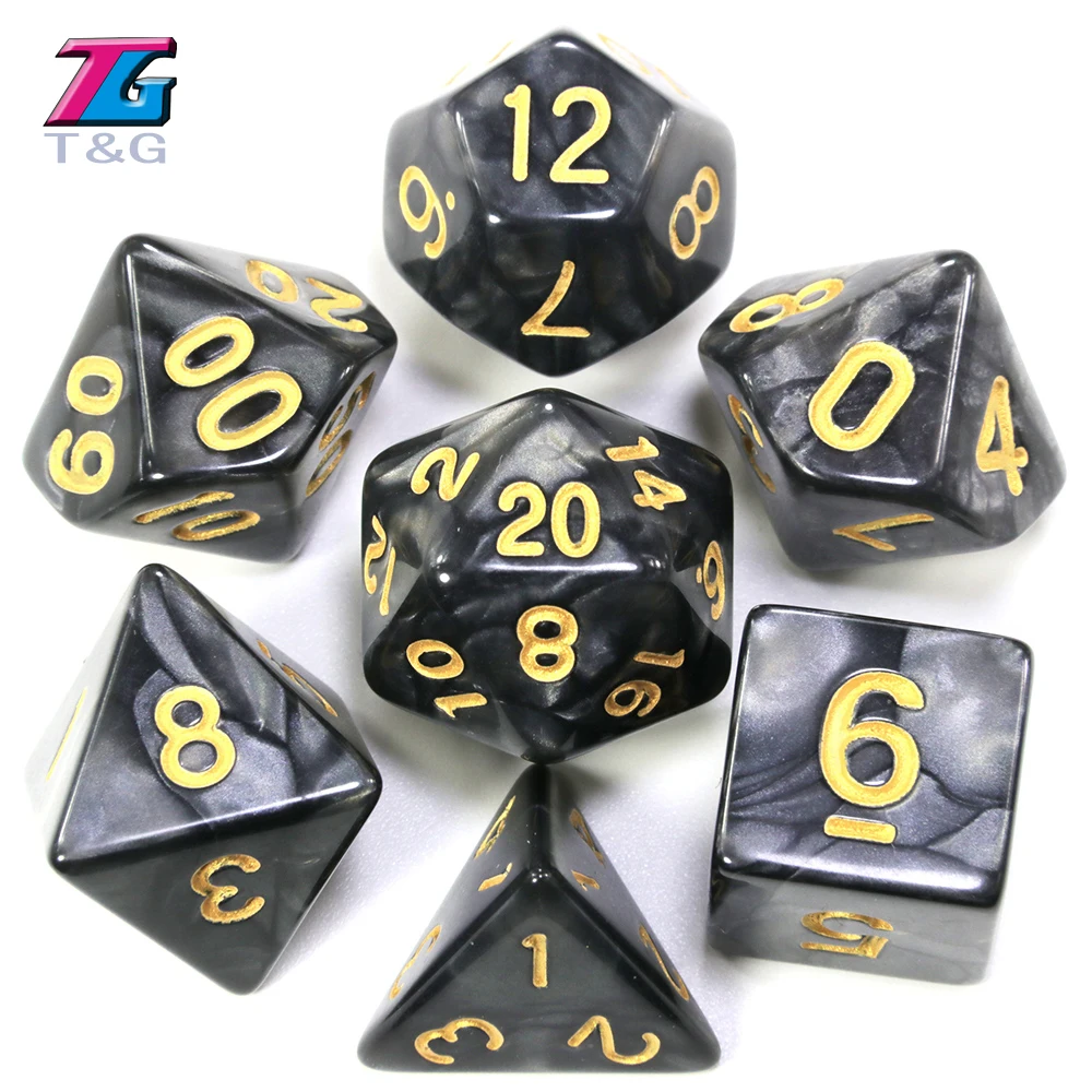 56 Pcs/bag  RPG DNDGame Dice Board Game Set of 8 Sets D4 D6 D8 D10 D12 D20 Marbling Acrylic for Gift