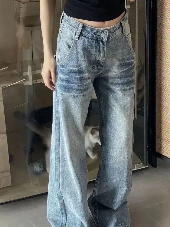

Low Waist Bell Bottom Denim Jeans Women's Spring 2026 Vintage American Washed Slimming Lazy Style Floor Length Pants
