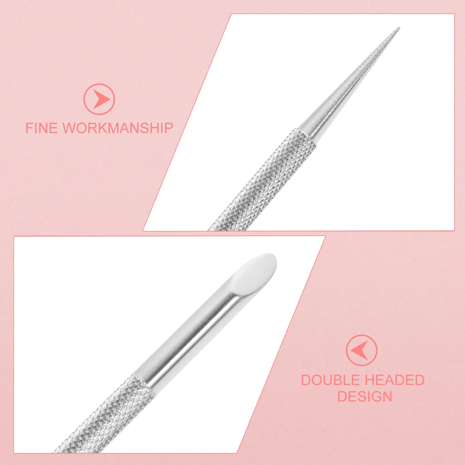 Cuticle Pusher Tool and Nail Cleaner, Professional, Double Ended, Metal, Stainless Steel, Gel Nail Polish Remover, Scraper