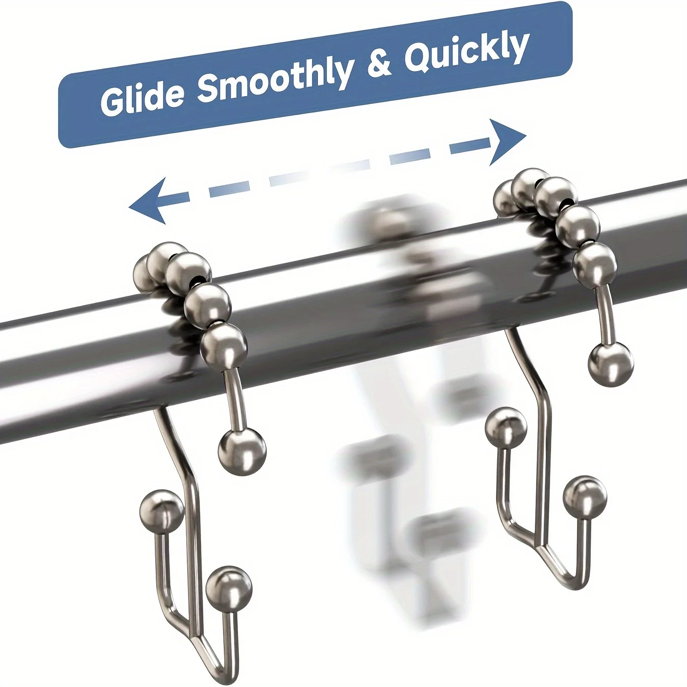 Stainless Steel Double Slide Shower Curtain Hook With Ball Bearings - Suitable For Bathroom Shower Rods