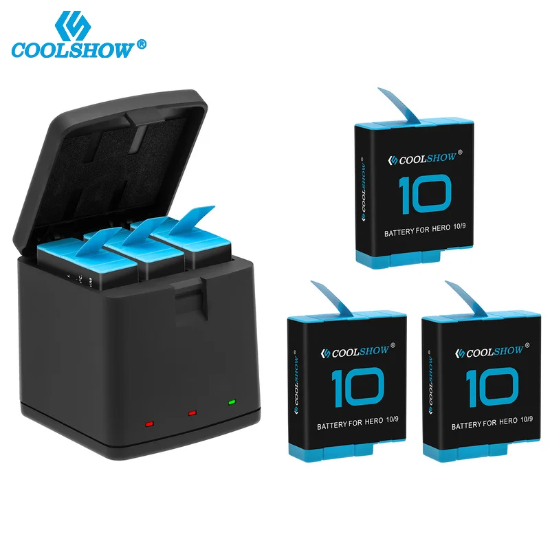 Coolshow-Accesorios de batería para Gopro Hero 10, cargador de batería de cámara de 1800mah, color negro, 11, 12, 10, 9