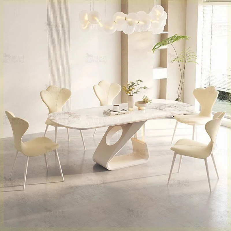 

Designer White Chairs Dining Table Modern Oval Walnut Kitchen Set Dining Table Marble Restaurant Esszimmertisch Furniture Home