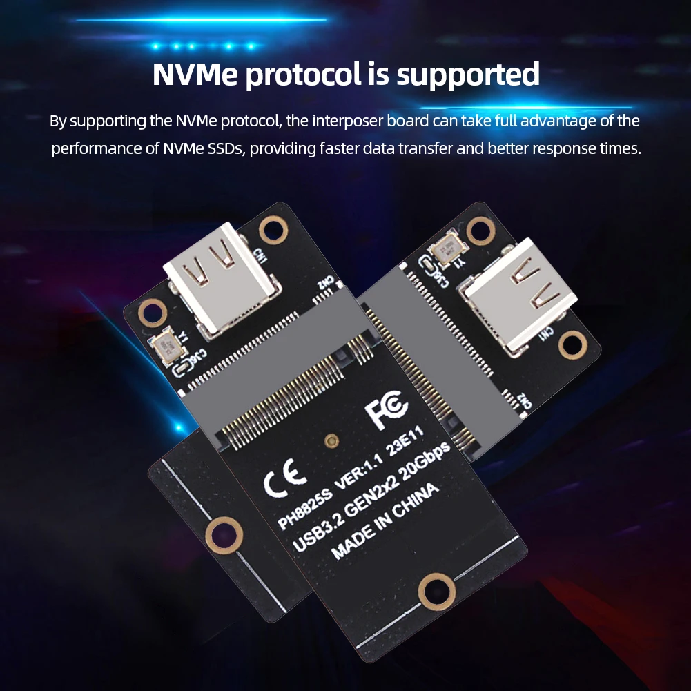 

Плата переходника M.2 в тип C USB3.2 Gen2x2 NVME, плата адаптера 20 Гбит/с ASM2364 2000 МБ/с для SSD 2230/42/60/80
