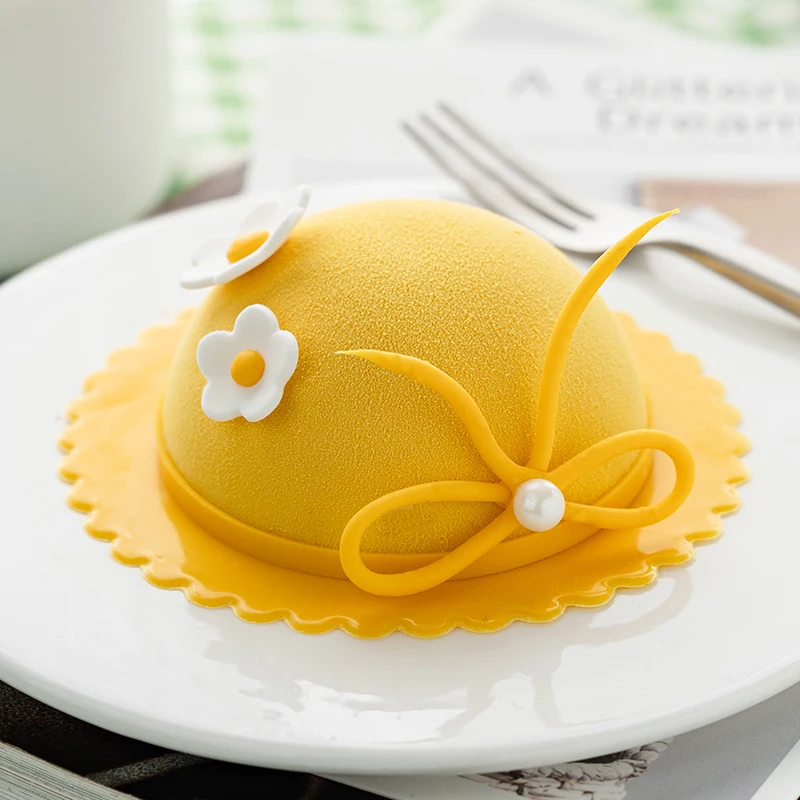 AKOKO Semi-round Small Yellow Straw Hat Peach Mousse Cake Silicone Mold French Pastry Sandwich Round Baking Mold