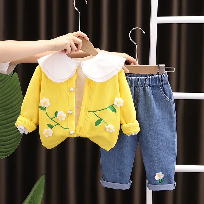 New Spring Autumn Fashion Baby Clothes Suit Children Girls Jacket Shirt Pants 3Pcs/Sets Toddler Casual Costume Kids Tracksuits