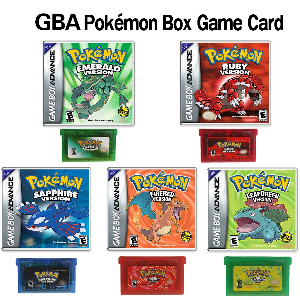 NEW Pokemon Series Emerald FireRed Leafgreen Ruby Sapphire 5 Versions GBA Game in Box for 32 Bit Video Game Cartridge No Manual