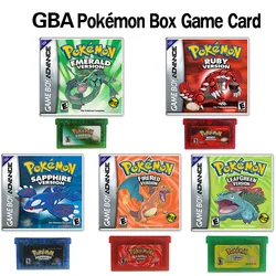 NEW Pokemon Series Emerald FireRed Leafgreen Ruby Sapphire 5 Versions GBA Game in Box for 32 Bit Video Game Cartridge No Manual