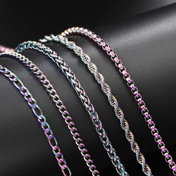 Colorful Rainbow Cuban Link Chain Necklace for Women Stainless Steel LGBT Pride 3MM Rope Chain Choker On Neck Punk Trend Jewelry